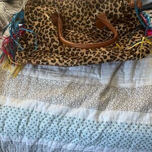Leopard Print Tote Bag with Colorful Fringe